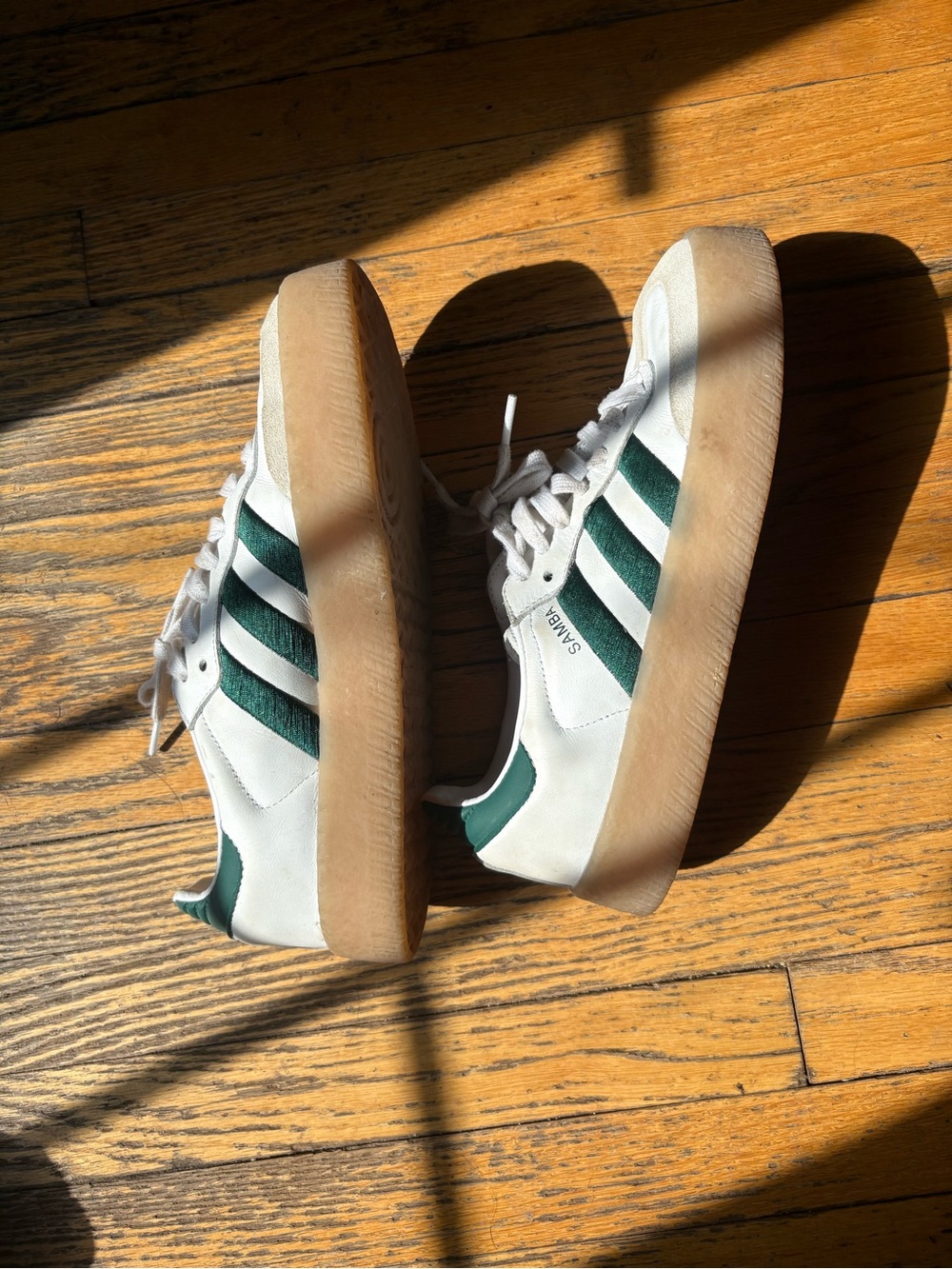 Adidas Sambae Platform Sneakers in White and Green